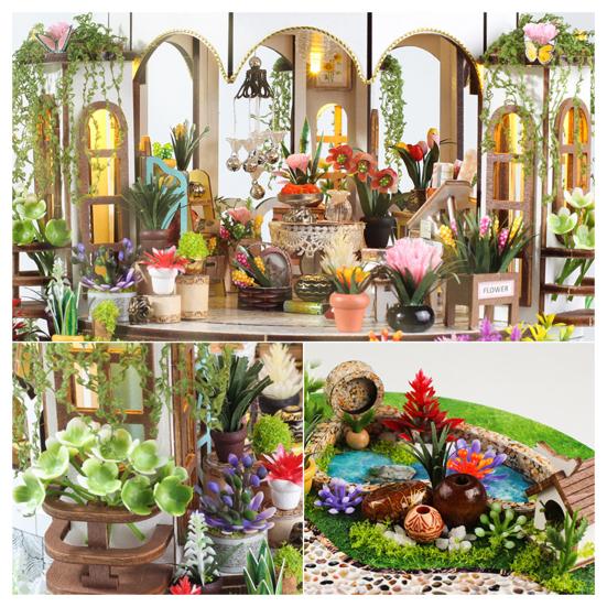 1 комплект DIY Mini Greenhouse Kit со светодиодной подсветкой Мебель для детей и взрослых, ручная работа Деревянный крошечный садовый домик Строительная модель Кукольный домик Украшения