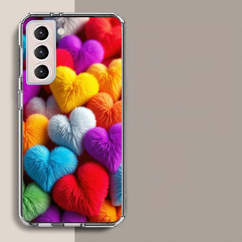 Пушистый Чехол-Сердечко Для Samsung Galaxy S25 Edge S24 S23 FE S21 S20 S10 Plus S22 S26 Ultra Чехол Прозрачные Чехлы TPU Capa Shell Co