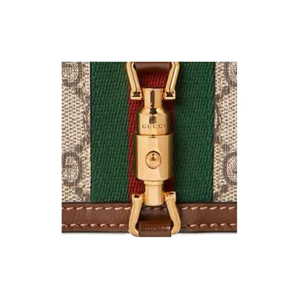 GUCCI Jackie 1961 Gold Lock Monogram Double-Fold Design Canvas and Leather Clutch Bag Wallet Card Holder Small Women's Green Brown