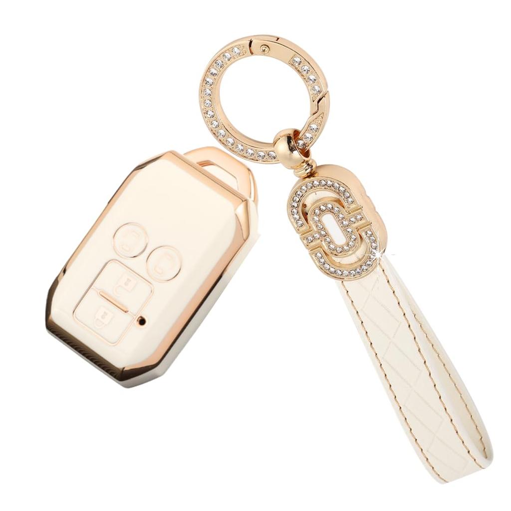 Uccellino Sparkly Key Case for Suzuki Spacia, Jimny, Hustler, Solio, and Swift, Cute for Women (White)