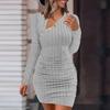 Женское осенне-зимнее платье, облегающий эластичный пуловер с длинным рукавом и пуговицами, полосатый косой вырез, мягкая оболочка, облегающий пуловер длиной выше колена, весна