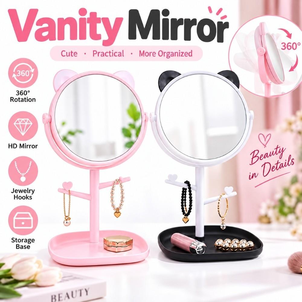 360°Rotation Vanity Mirror Cat Ear Desktop Mirror Kawaii Makeup Mirror
