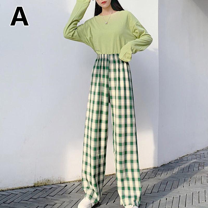 Женские свободные брюки в клетку в стиле ретро, ​​легкие эластичные летние повседневные брюки с высокой талией и широкими штанинами