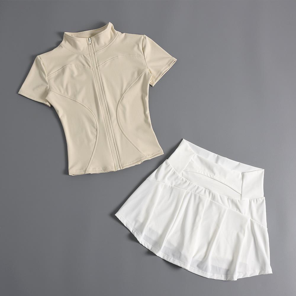 2024 Women's Nude Short Sleeve Zipper Fitness Top for Cycling, Outdoor Sports, and Yoga