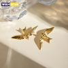 Fashion Peace Dove Wing Stud Earrings for Women Bird Charm Texture Rust Statement Jewelry Party