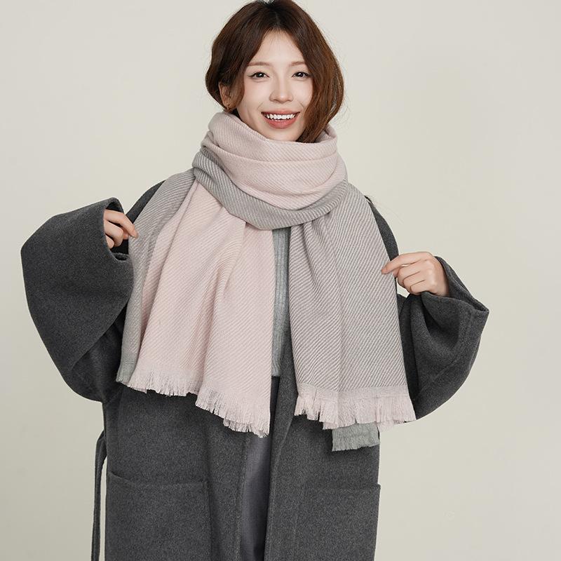 Double-Sided Color Matching Cashmere Scarf, Short Beard Scarf, Women'S Versatile High-End Warm Shawl