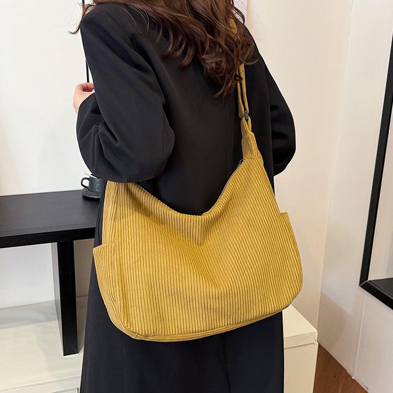 2024 Стиль Харадзюку Y2K Вельветовая Сумка-Тоут Большой Вместимости - Ретро Осенне-Зимняя Повседневная Сумка для Шопинга