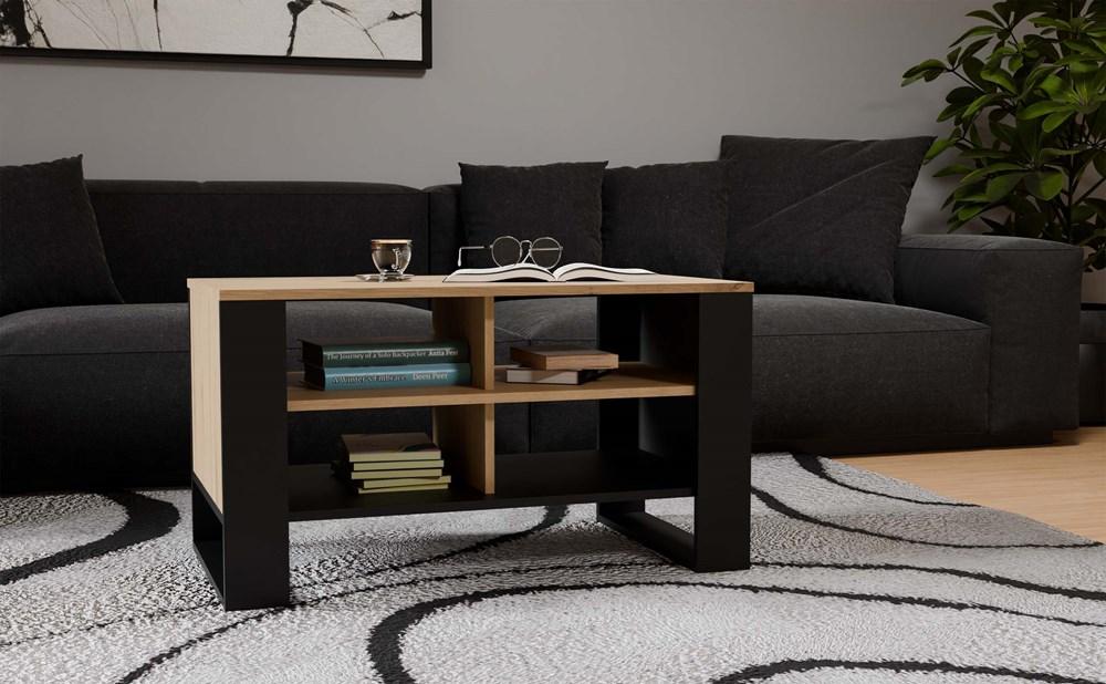 Coffee Table 4 Shelves Modern 4P Artisan Oak Black