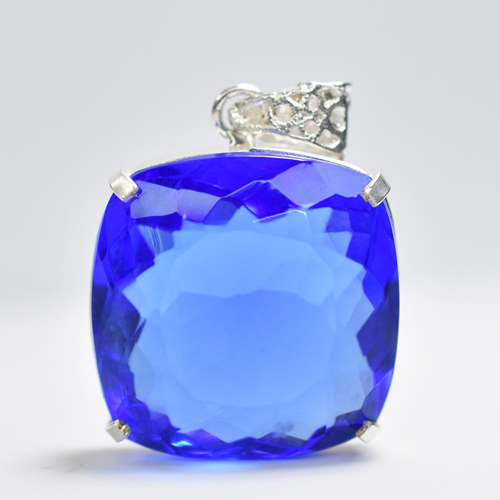 Lab Created 91.9 Ct Sapphire 925 Sterling Silver Blue Gems Pendant