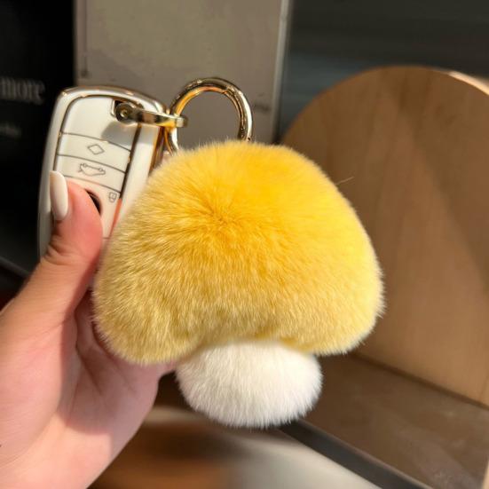 Плюшевый брелок в виде гриба, нечеткий искусственный мех кролика, автомобильный брелок для ключей, DIY брелок, подвеска, украшение, украшение для рюкзака, подарок на день рождения