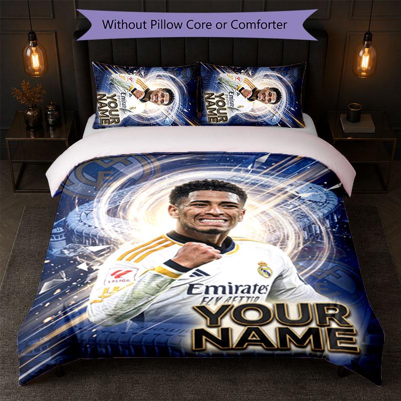 Jude Bellingham Custom Name Text Bedding Set 1 Duvet Cover+2 Pillowcases Soccer Logo Personalized Gift For Special Occasion Bedroom Decor