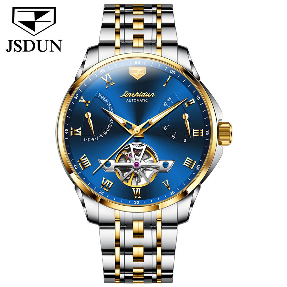 JSDUN Men's Watches Luxury Fashion Fine Steel Strap Sapphire Mirror Original Automatic Mechanical Wristwatch Waterproof Date New