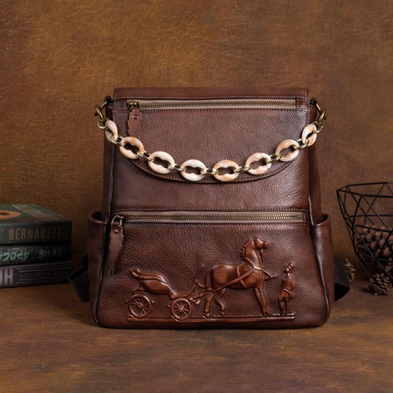 Johnature Рюкзак из натуральной кожи с тиснением в стиле ретро, ​​женская сумка из натуральной яловой кожи, большие вместительные рюкзаки для отдыха и путешествий