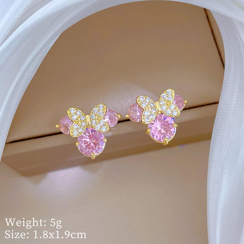 Necklace Earrings Set Light Luxury Full Diamond Cat Bow Personality Temperament Banquet Earrings Necklace Group