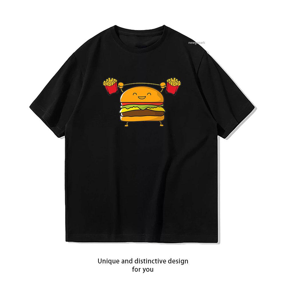 Burger Lifting Fries Funny Food Snatch Squat Barbell Weight tshirt Women Unisex Casual cotton printed t shirts boyfriend