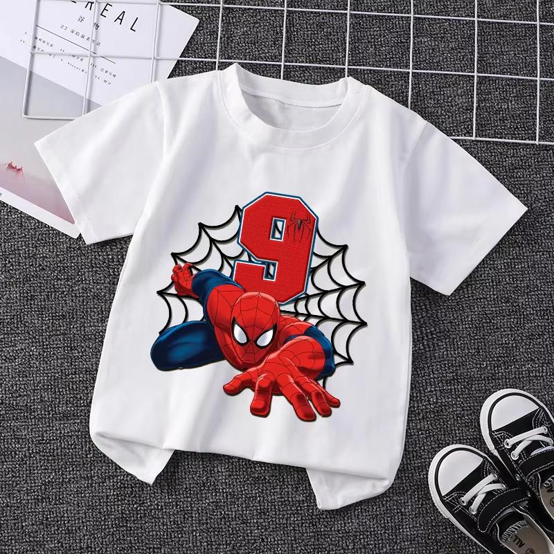 Summer 2026 Kid 2 3 4 5 6 7 8 Marvel SpiderUnisex Girl Birthday Short Sleeve Shirt SpiderUnisex Boy Personalize Name Birthday Clothes