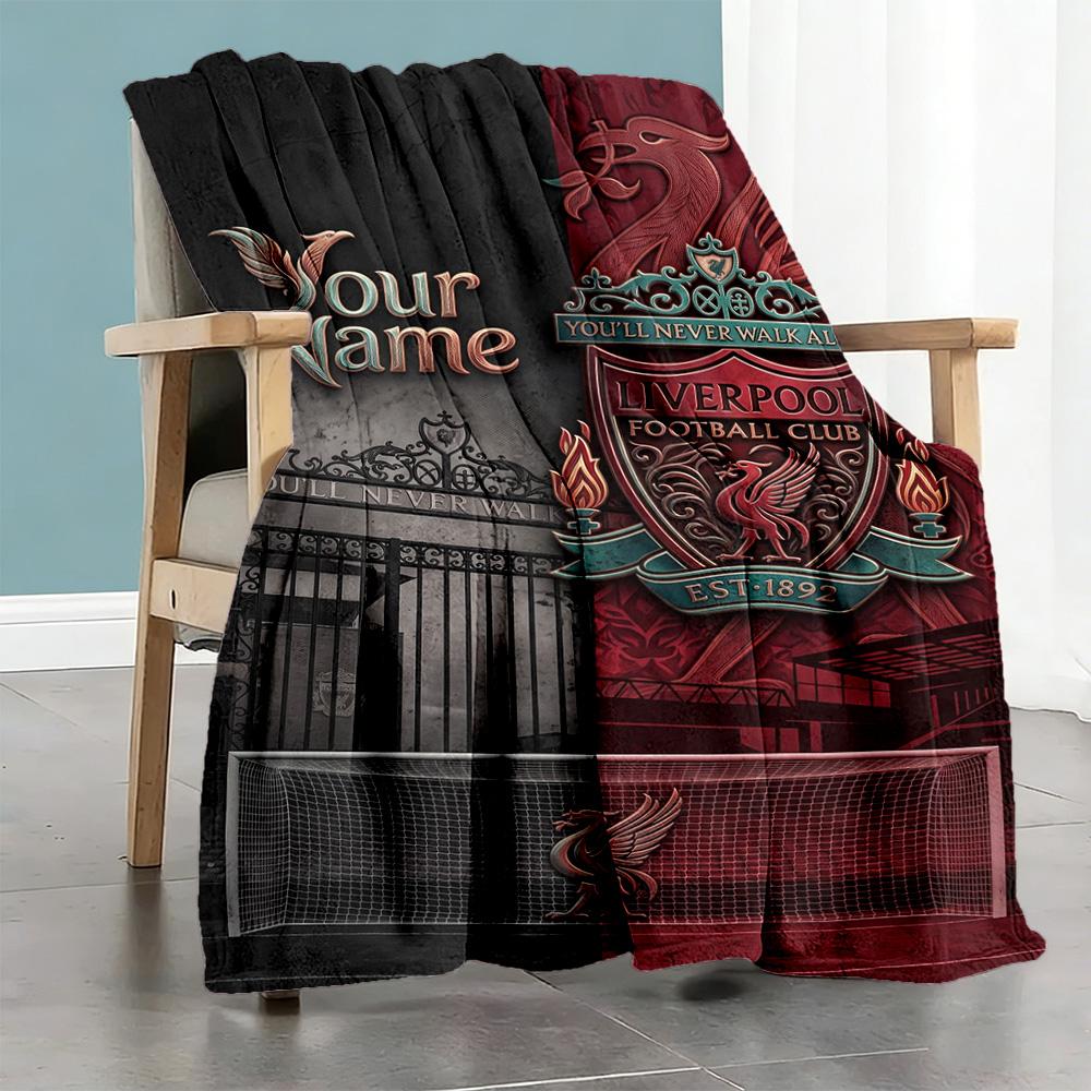 Liverpool Fc Personalized Text Blanket Cozy Personalized Blanket Soft Cozy Throw For Bed Bedding Livingroom Office Four Seasons Universal
