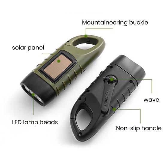 Hand Crank Solar Powered Flashlight Super Bright Compact Size Portable Emergency Rechargeable LED Flashlight Camping Gear