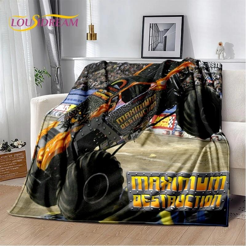 Мягкое фланелевое одеяло Monster Truck 3D Monster Jam Cartoon для кровати, спальни, дивана, пикника, плед для отдыха на свежем воздухе, подарок