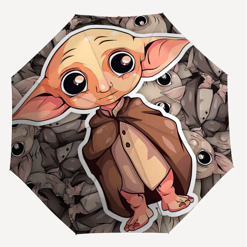 1PC Warner Baby Yoda Sticker Umbrella-8-Rib Reinforced, Automatic Open, Lightweight & Durable-A42