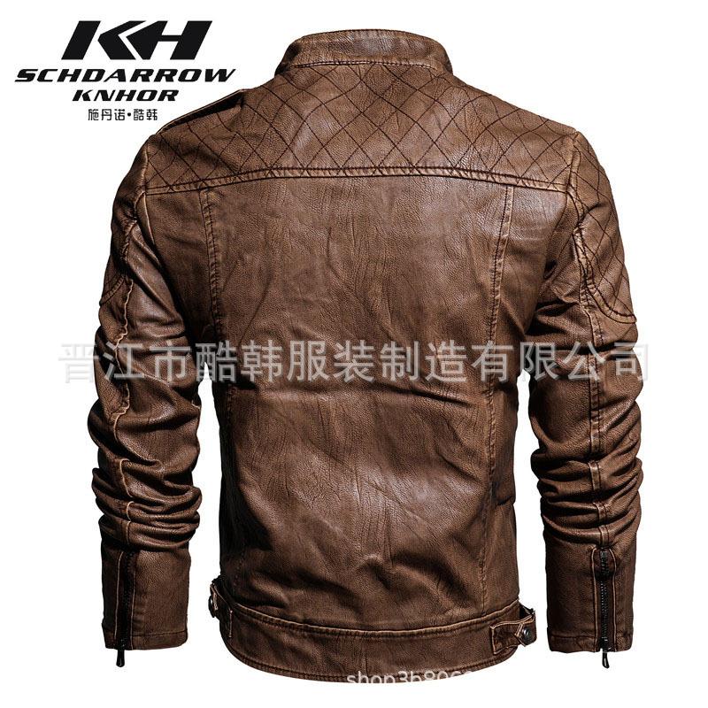 Popular autumn and winter men's leather jacket middle-aged and elderly locomotive PU leather jacket quality trendy brand men's stand-up collar slim j