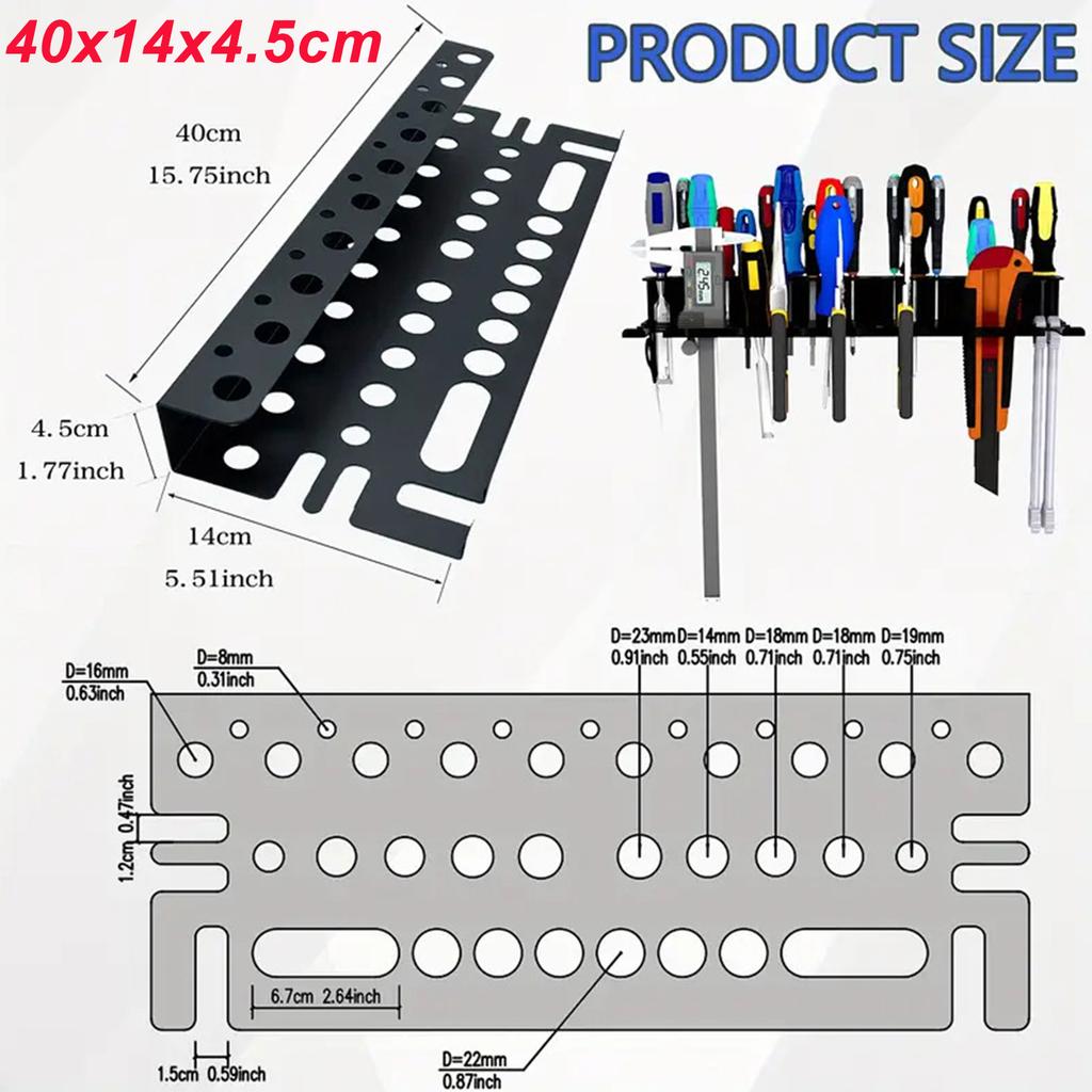 Органайзер для отверток с 14 отверстиями, настенное хранилище для ручного инструмента, для шестигранных и крестовых отверток, плоскогубцев, подставка-основание для хранения инструментов