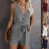 2024 Women V Neck Sleeveless Button Jumpsuit Romper Elegant Tunic