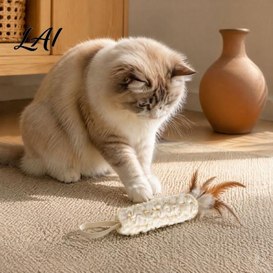 Cat Hunting Instinct Training Tools Wool Tempura Toy Interactive Toy with Feathers Kitten Natural Scented Play Kicker Enrichment for Indoor