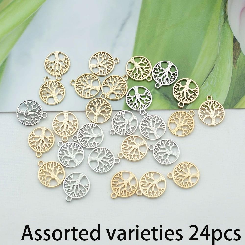 6/24/48pcs Alloy Gold Silver Life Tree DIY Accessories Life Tree Pendant Retro Alloy Necklace Bracelet Pendant