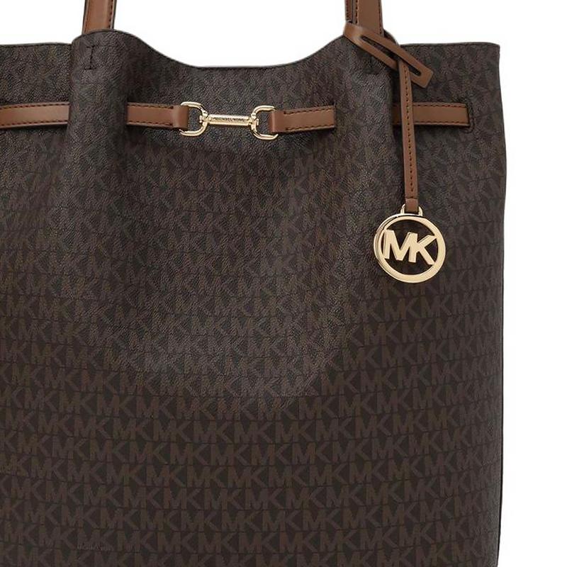 Michael Kors Сумка через плечо из канвы с покрытием, с брелоком-логотипом бренда Carson NS Signature, большая, женская, коричневая