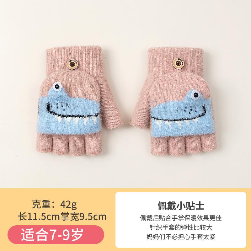 Осень и зима теплые и холодные варежки без пальцев с откидным верхом, мультяшный крокодил, мальчик, детский норковый велюр, перчатки для письма для учеников начальной школы