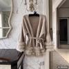 Lazy & Charming Women's V-neck Knitted Cardigan with Fox Fur - 2025 Autumn/Winter Collection
