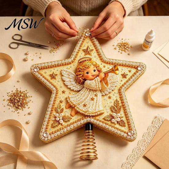Creative Holiday Gift Ideas DIY Christmas Tree Topper Star Kit with Faux Pearl & Rhinestone Materials, Santa Snowman Reindeer Festive Home Ornament