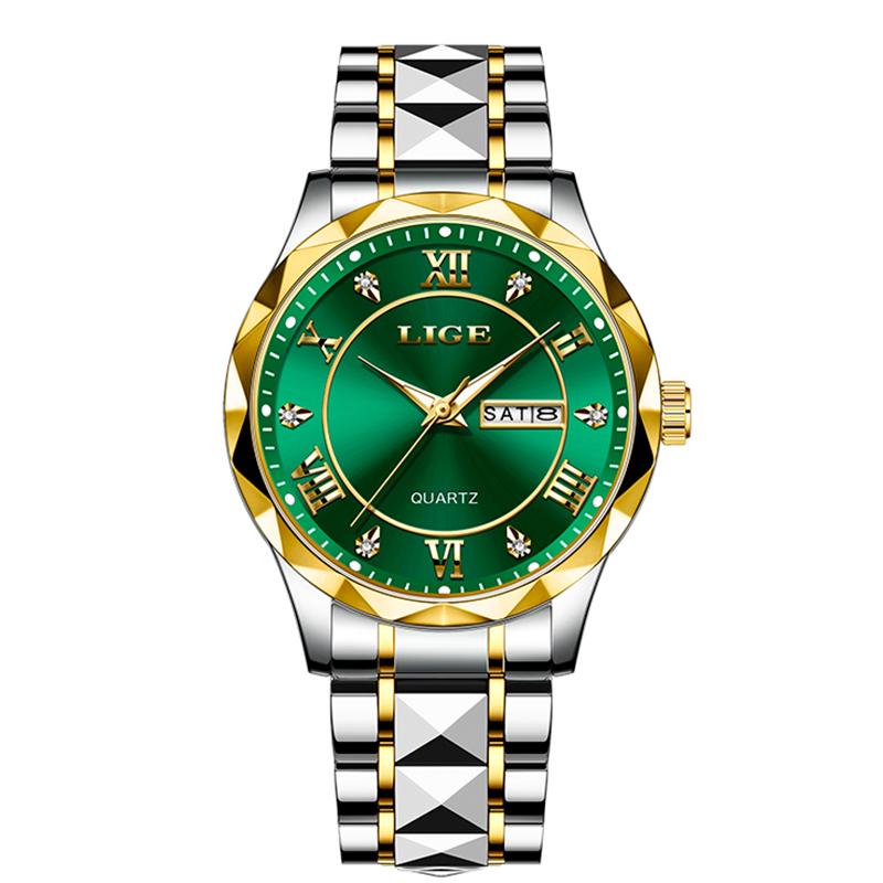 LIGE Fashion Quartz Watch Luxury Stainless Steel Band Business Watches for Men Auto Date Waterproof Luminous Casual Sports Clock