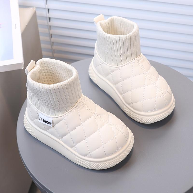 Children's Boots Warm Non-Slip Kids Boots Plush Lining Upper Woolen Stitching Design Short Boots Comfortable Solid Color Kids Shoes
