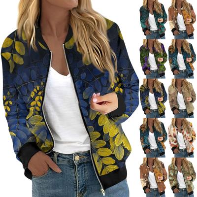 Куртки женские с длинным рукавом, легкие, на молнии, укороченные, с принтом, верхняя одежда, повседневные, стеганые куртки с карманами