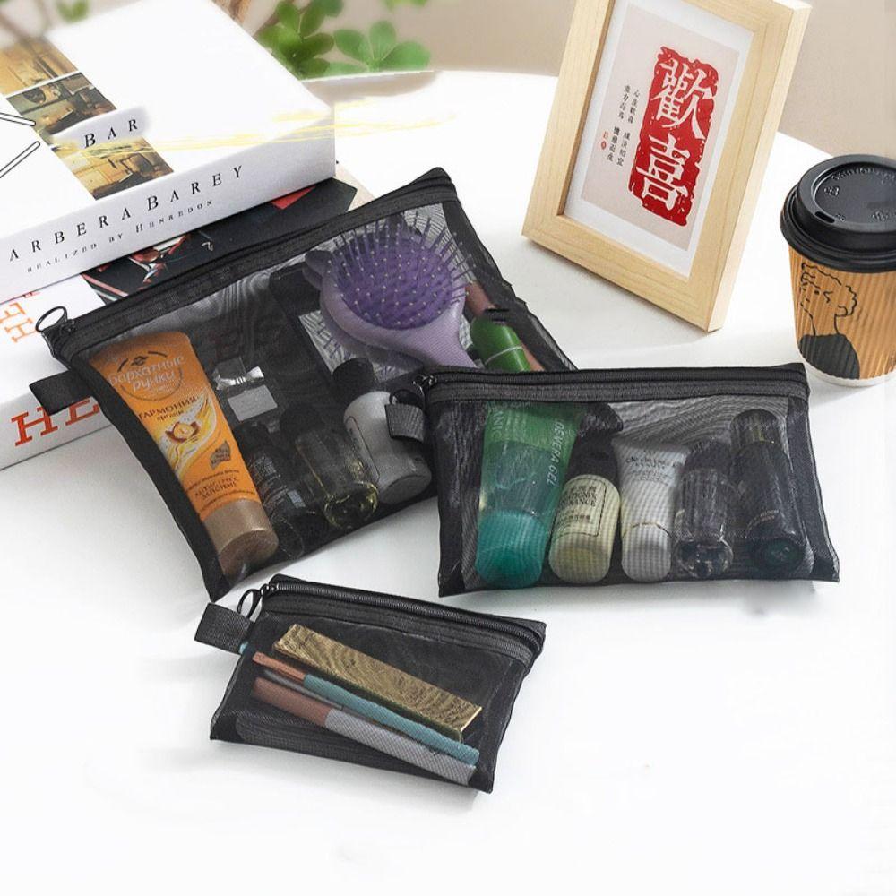 Zipper Bag Makeup Bag Large Capacity Storage Toiletry Bag Fashion Mesh Cosmetic Bag  Travel