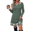 Autumn and winter new knitted sweater skirt elegant temperament casual plaid splicing dress women's clothing