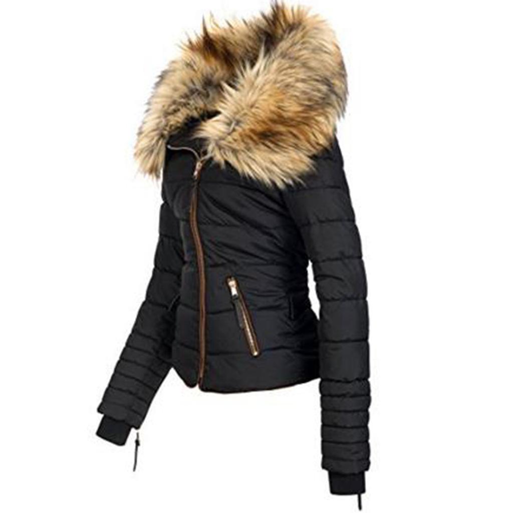 Ladies Fashion Hooded Zipper Cotton Jacket Large Collar Slim Jacket