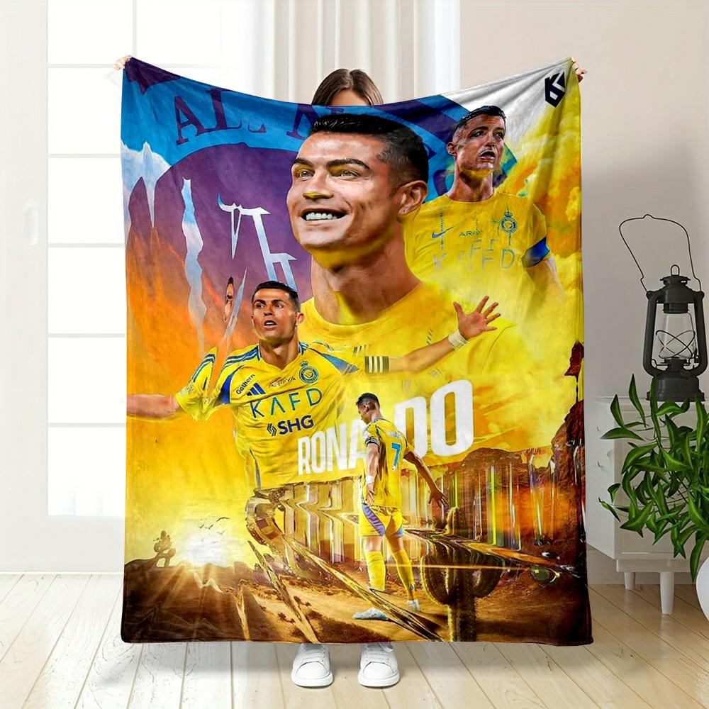 "Soccer Star Collage in Vibrant Yellow Theme" Flannel blanket for bedroom, living room, sofa, and nap sofas.