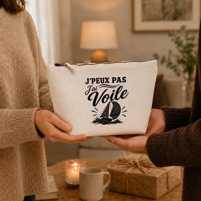 Trousse de toilette - PLANETEE - J’peux pas j’ai Voile (minimaliste) - 100% coton - 3 L (28×19×9 cm) - Zip métal