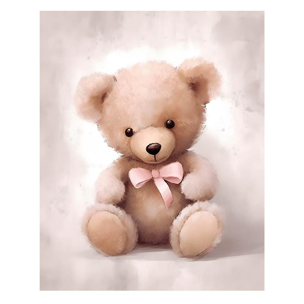 Мишка с розовым бантом Мишка с розовым бантом, 30X40 см, Алюминиевая рама черная, Матовая бумага 230 г/м2