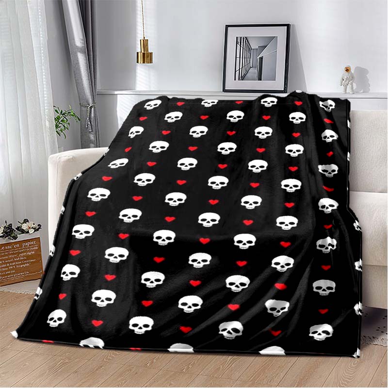 Black & Yellow Skull Flannel Blanket, Soft Warm Throw with Punk Skull Print, Cozy Bedding for Gothic & Rock Fans