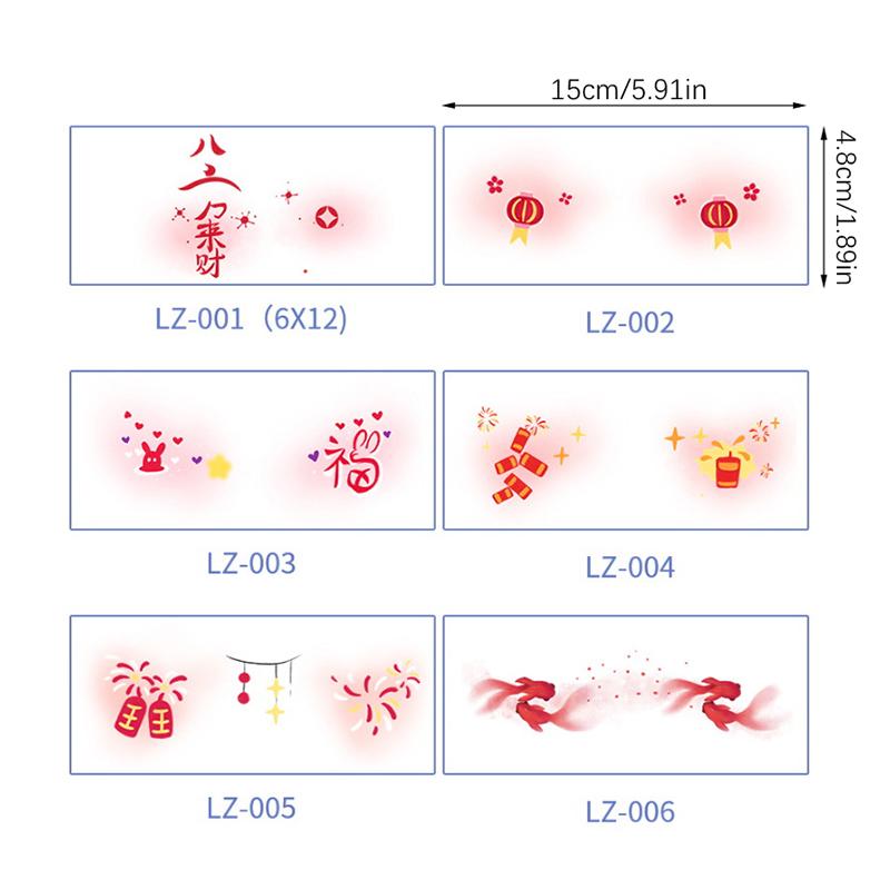 Красные наклейки для татуировок в китайском стиле, водонепроницаемые временные наклейки для татуировок на теле и лице, китайские наклейки для декора в честь года