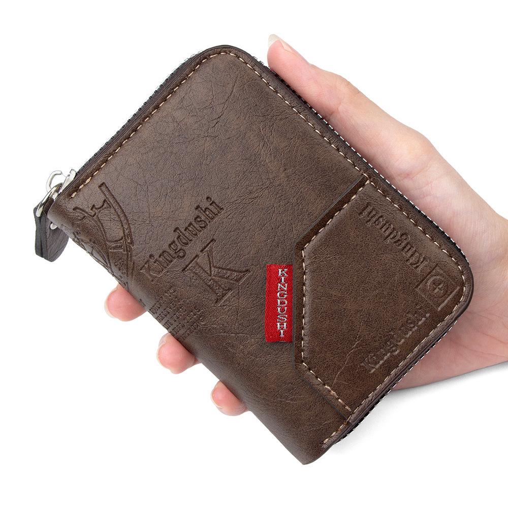 Мужской ретро многофункциональный короткий кошелек для карт и монет на молнии