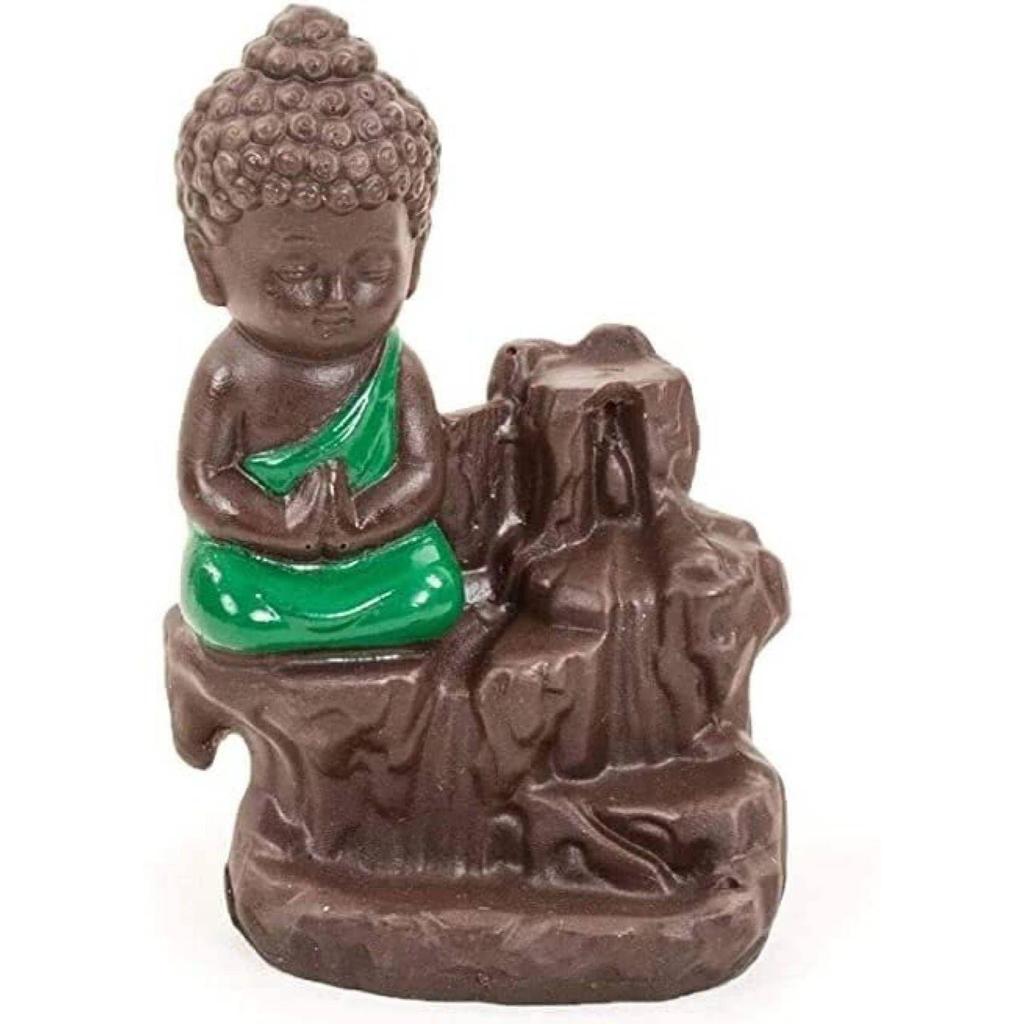 Зеленый держатель для благовоний из полирезины Smoke Buddha Cone с 10 декоративными конусами - 8 см  (Полирезин, зеленый)