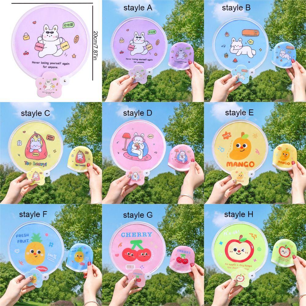 Cartoon Folding Fans Round Beach Lawn Hand Fan Flying Disc Fans  For Beach Lawn