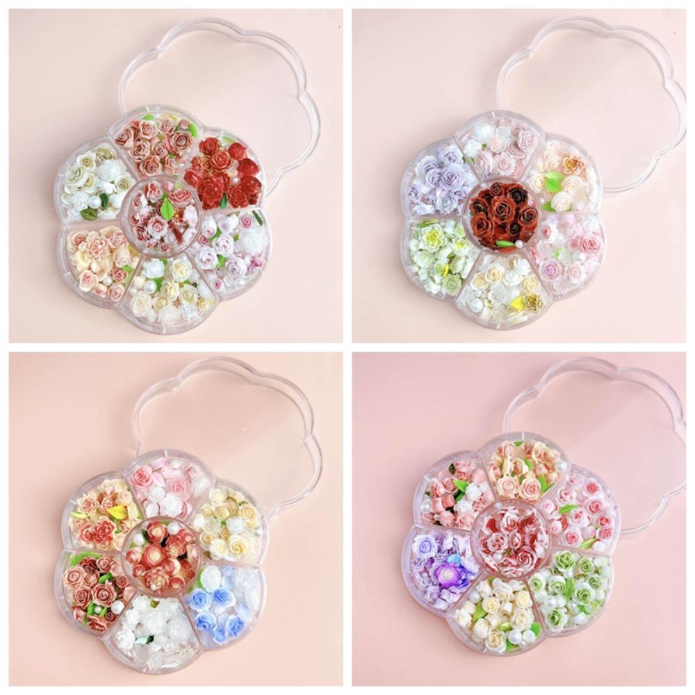 Pink Rose Flower Rose Nail Decorations Mixed Pearl Beads Rose Nail Rhinestones Nail Salon
