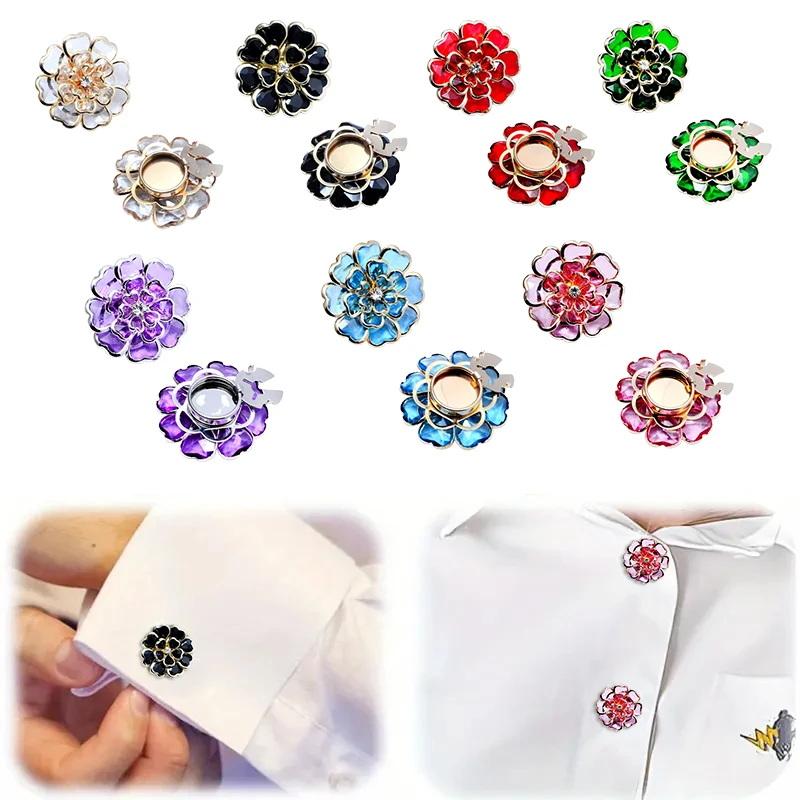 Rhinestone Flower Button Covers Scratch Resistant Shiny Button Buckles for High End Outfit Dress Jacket Decor Accessories