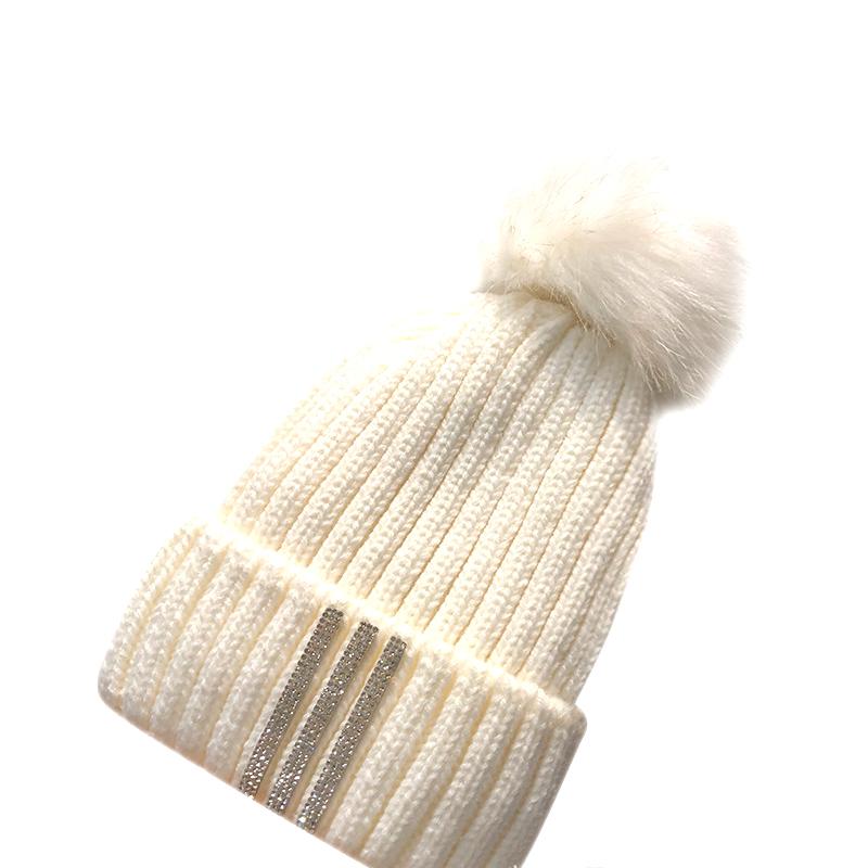 Зимние женские шапки-бини, шапки-бини из искусственного меха для мам и детей, шапки для девочек и мальчиков, теплые вязаные помпоны, женские шапки для подростков и девочек, шапки-бини